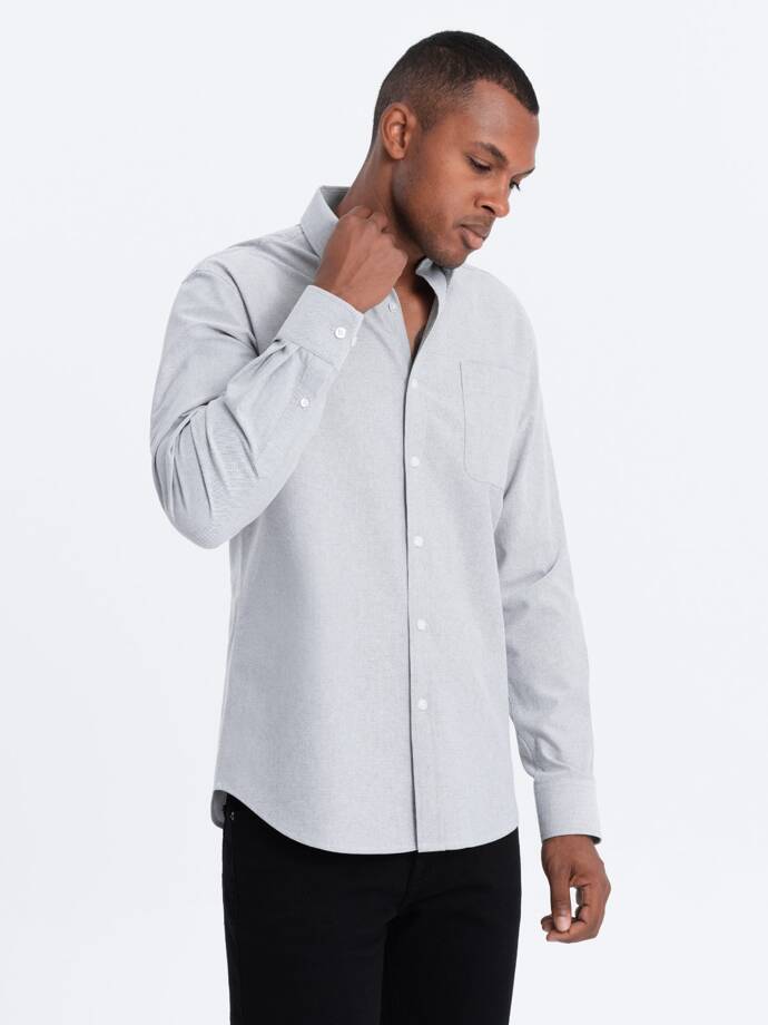 Vyriški medvilniniai oksfordo marškiniai su kišene REGULAR - pilki V2 OM-SHOS-0108