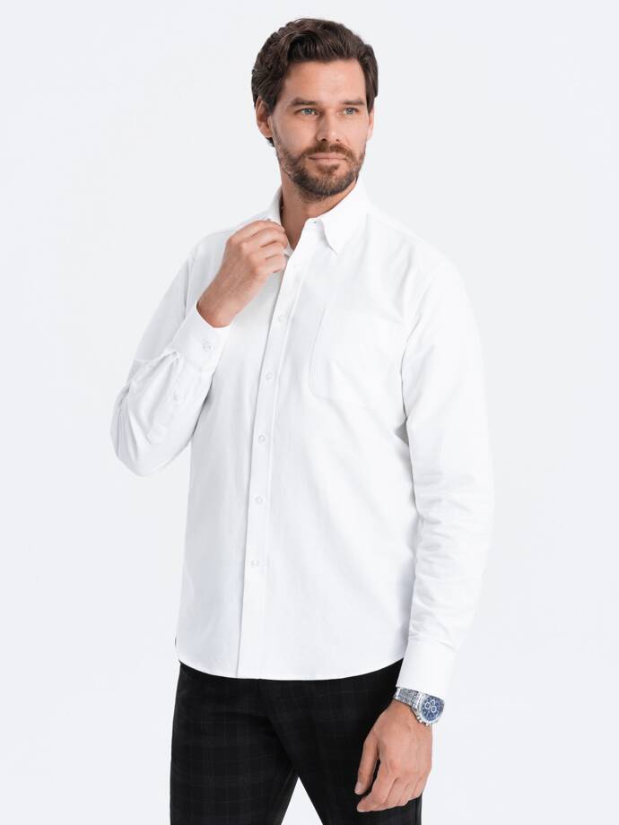 Vyriški medvilniniai oksfordo marškiniai su kišenėmis REGULAR - balti V1 OM-SHOS-0108