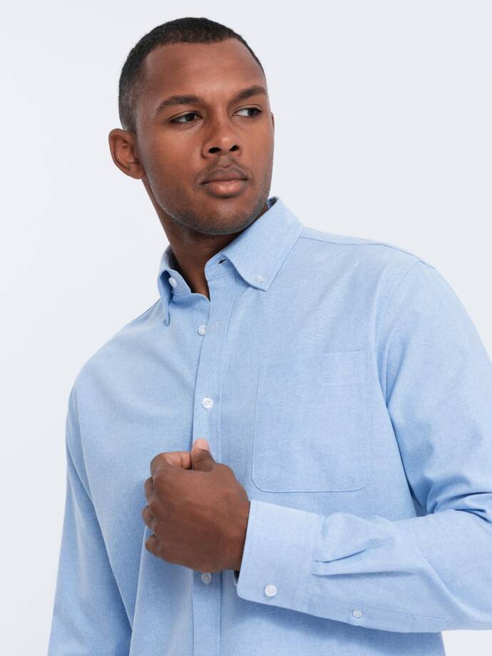 Vyriški medvilniniai oksfordo marškiniai su kišenėmis REGULAR - mėlyni V4 OM-SHOS-0108