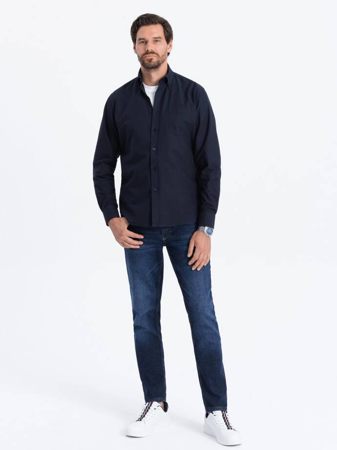 Vyriški medvilniniai oksfordo marškiniai su kišenėmis REGULAR - tamsiai mėlyni V5 OM-SHOS-0108