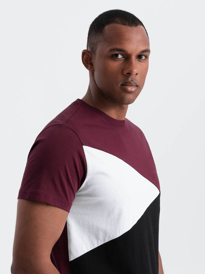 Vyriški medvilniniai trispalviai marškinėliai - bordo ir juoda V5 OM-TSCT-0174