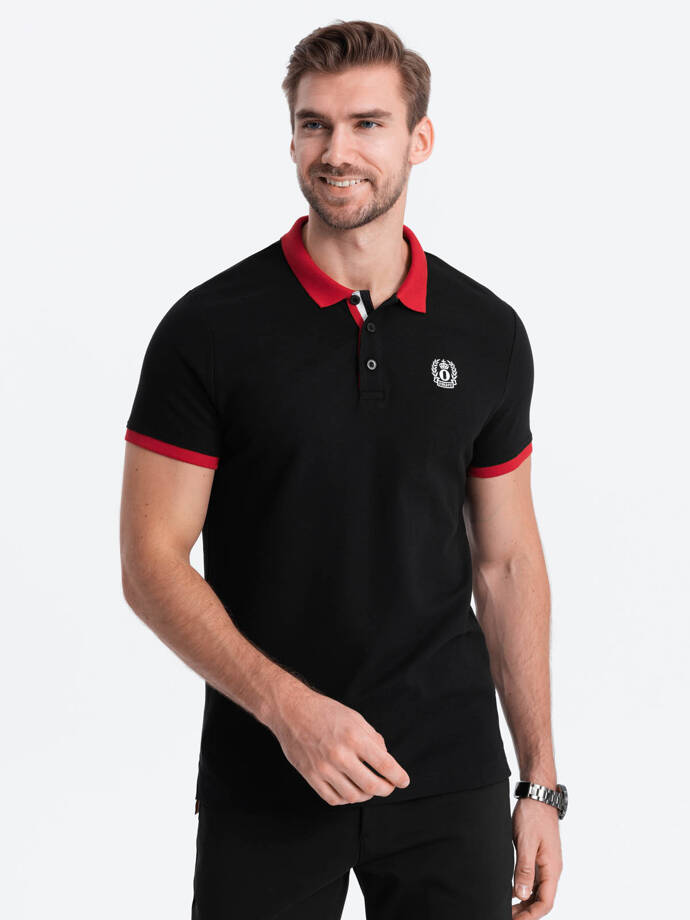 Vyriški polo marškinėliai su spalvotais akcentais - juodi V3 OM-POSS-0105