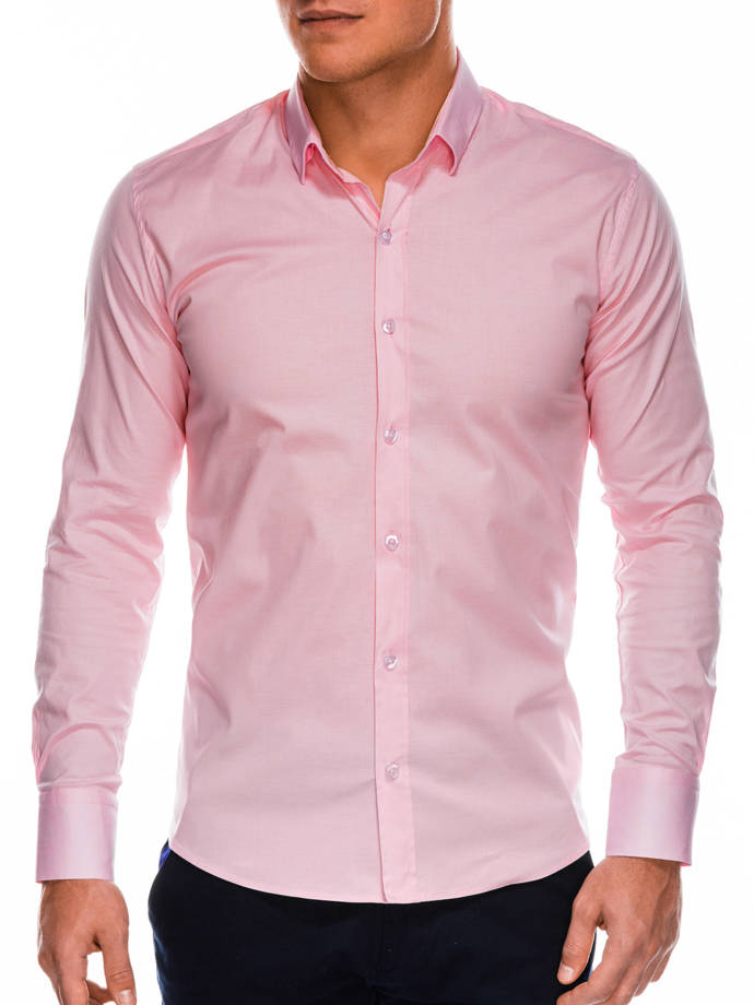 Vyriški slim tipo marškiniai ilgomis rankovėmis - rožiniai K504