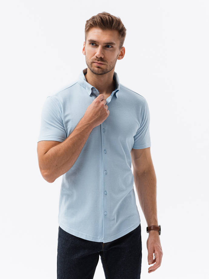 Vyriški trikotažiniai marškiniai trumpomis rankovėmis - mėlyni V3 K541