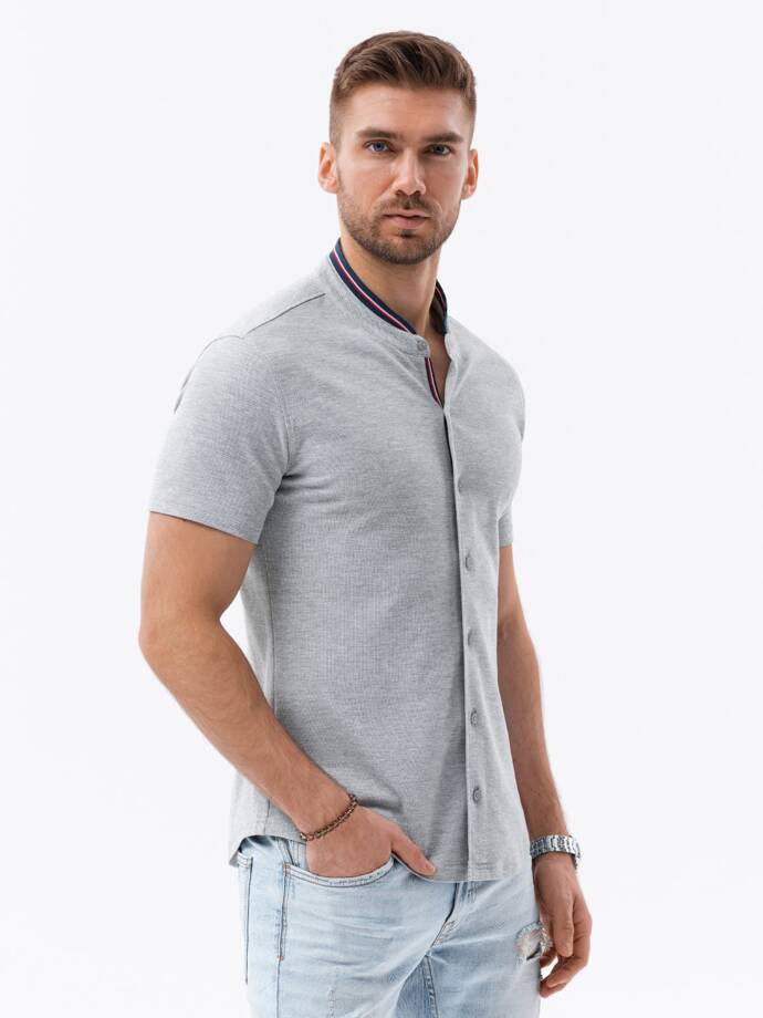 Vyriški trikotažiniai marškiniai trumpomis rankovėmis su apykakle - pilki V5 OM-SHSS-0101