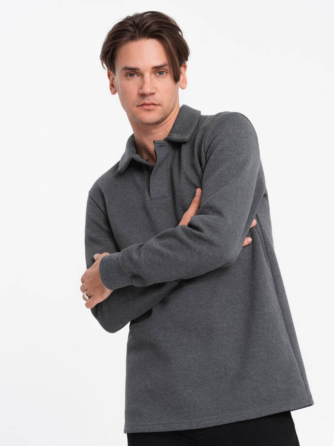 Vyriški trikotažiniai trikotažiniai polo marškinėliai su apykakle - grafitinis melanžas V1 OM-SSNZ-0149