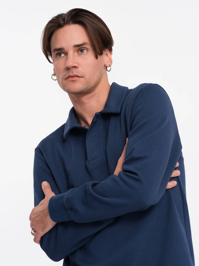 Vyriški trikotažiniai trikotažiniai polo marškinėliai su apykakle - tamsiai mėlyni V5 OM-SSNZ-0149