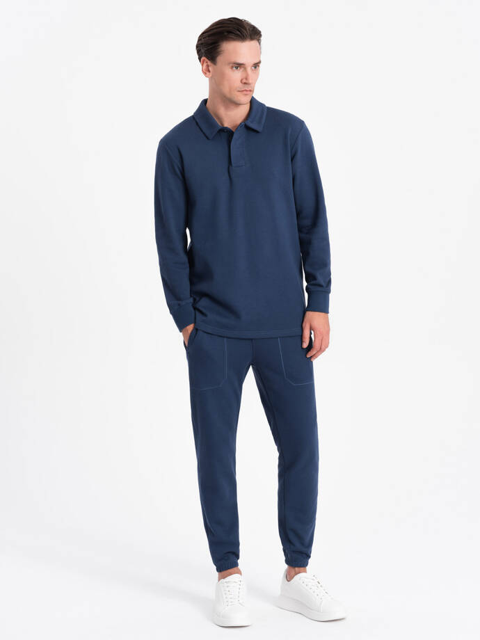 Vyriško sportinio kostiumo komplektas - marškinėliai su polo apykakle + kelnės - tamsiai mėlyna V5 Z71