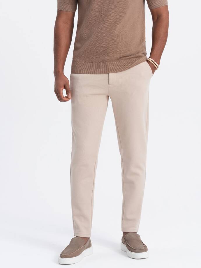 Vyriškos "CARROT" dviejų spalvų trikotažo kelnės - smėlio spalvos V2 OM-PACP-0168