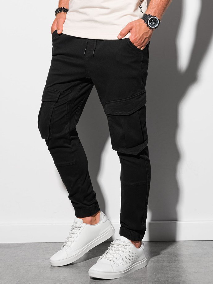 Vyriškos JOGGERY kelnės su krovininėmis kišenėmis - juodos V1 P886