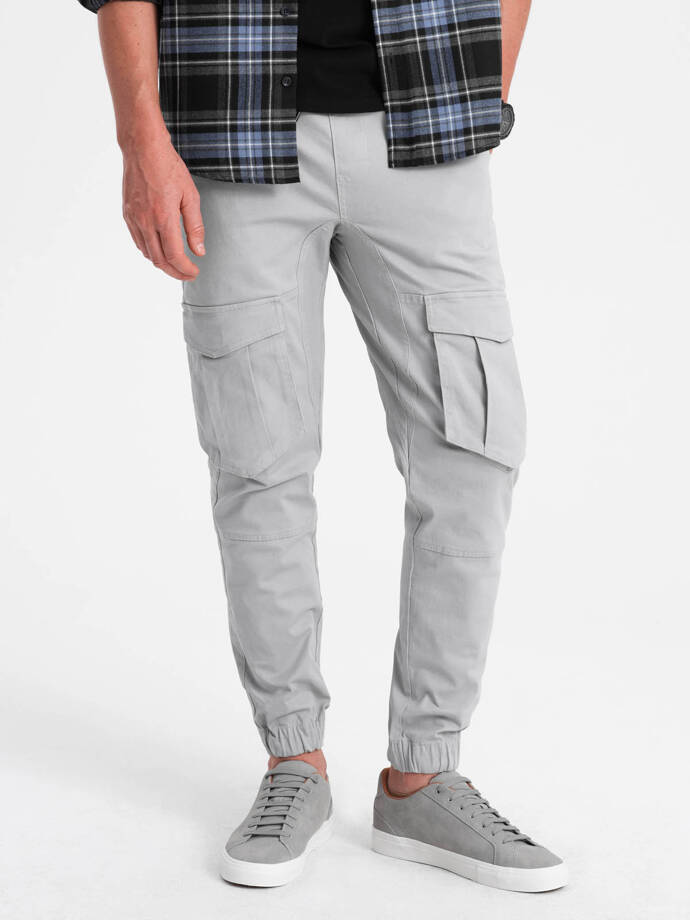Vyriškos JOGGERY kelnės su krovininėmis kišenėmis - pilkos V2 P886
