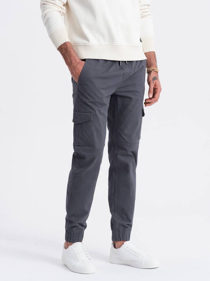 Vyriškos JOGGERY kelnės su užsegamomis krovininėmis kišenėmis - grafito spalvos V3 OM-PAJO-0123