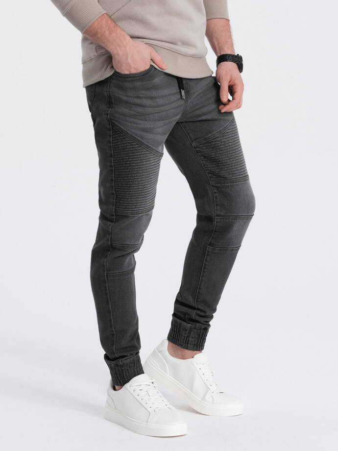 Vyriškos džinsinės kelnės su dygsniais - grafito spalvos V4 OM-PADJ-0113