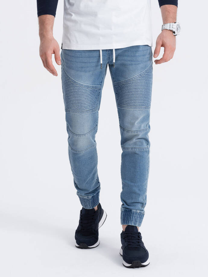 Vyriškos džinsinės kelnės su dygsniais - mėlynos V2 OM-PADJ-0113