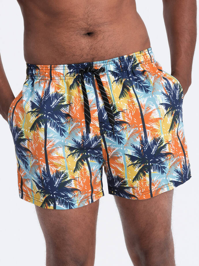 Vyriškos palmių plaukimo kelnės - mėlynos ir oranžinės spalvos V24 OM-SRBS-0125